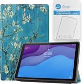 Tablet hoes & 2-Pack Screenprotector geschikt voor Lenovo Tab M10 - 10.1 Inch - Auto Wake/Sleep functie - Witte Bloesem