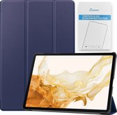 Case2go - Tablet hoes & Screenprotector geschikt voor Samsung Galaxy Tab S8 Plus - 12.4 Inch - Auto Wake/Sleep functie - Donker Blauw