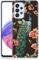 Telefoon Hoesje Geschikt voor Samsung Galaxy A53 5G Siliconen Back Cover Pauw met Bloemen