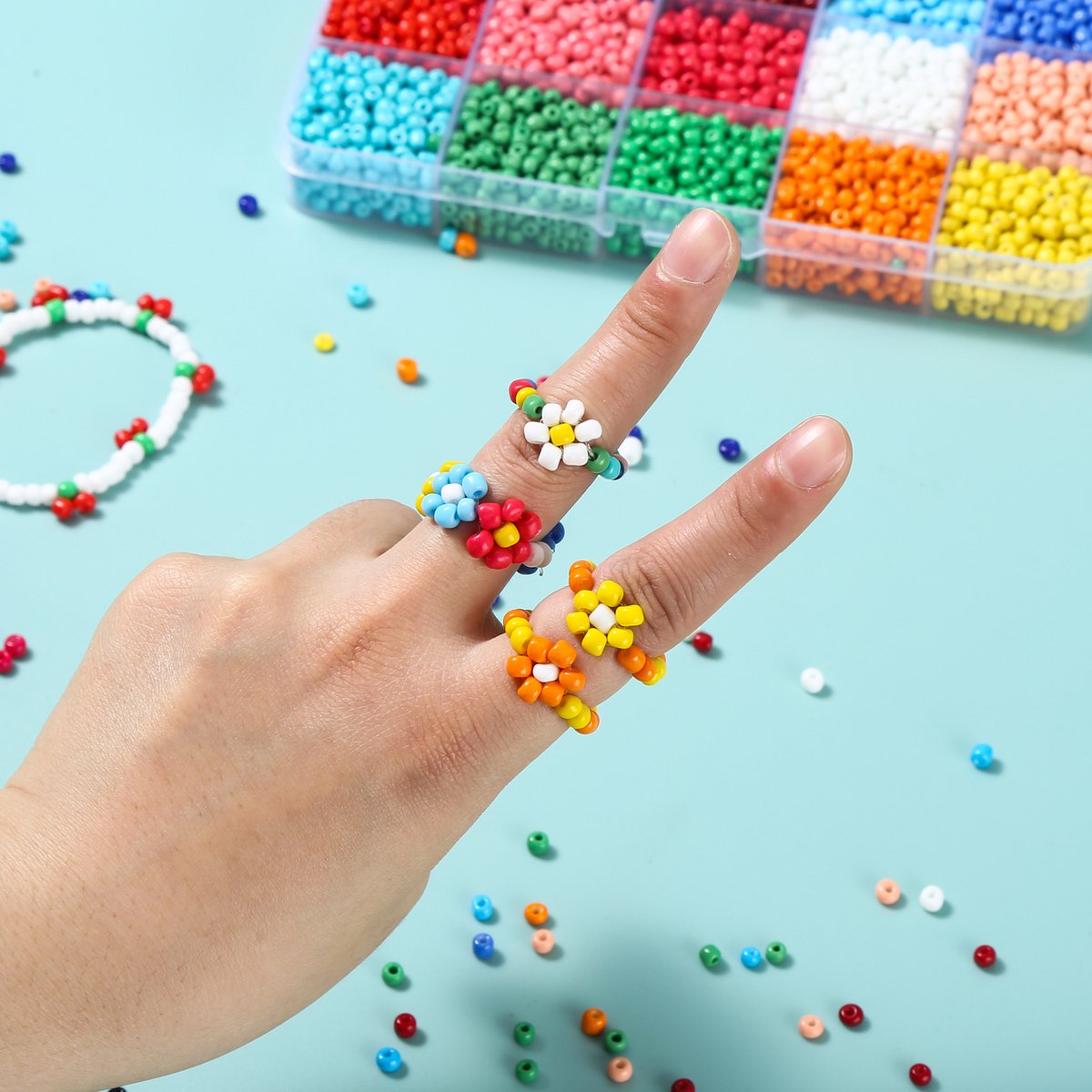 Behave 4500 Glaskralen Set - DIY Sieraden maken - Kralen Set - Rocailles - Bedels - Rijgdraad - 15 Kleuren - 4mm — afbeelding 5