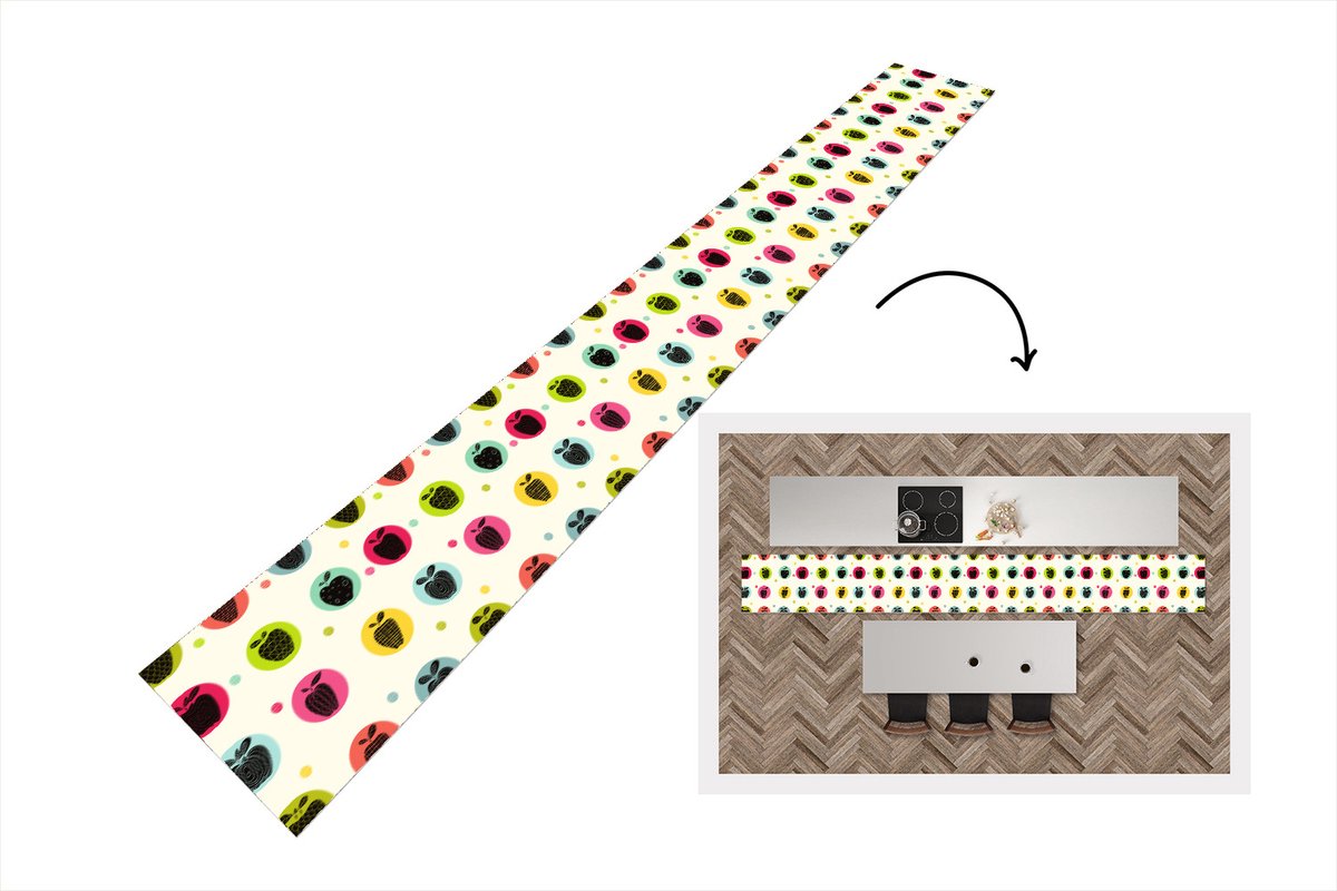 KitchenYeah Keukenloper - Keukenmat - Appel - Stippen - Patroon - 400x50 cm - Keuken vloerkleed Multicolor