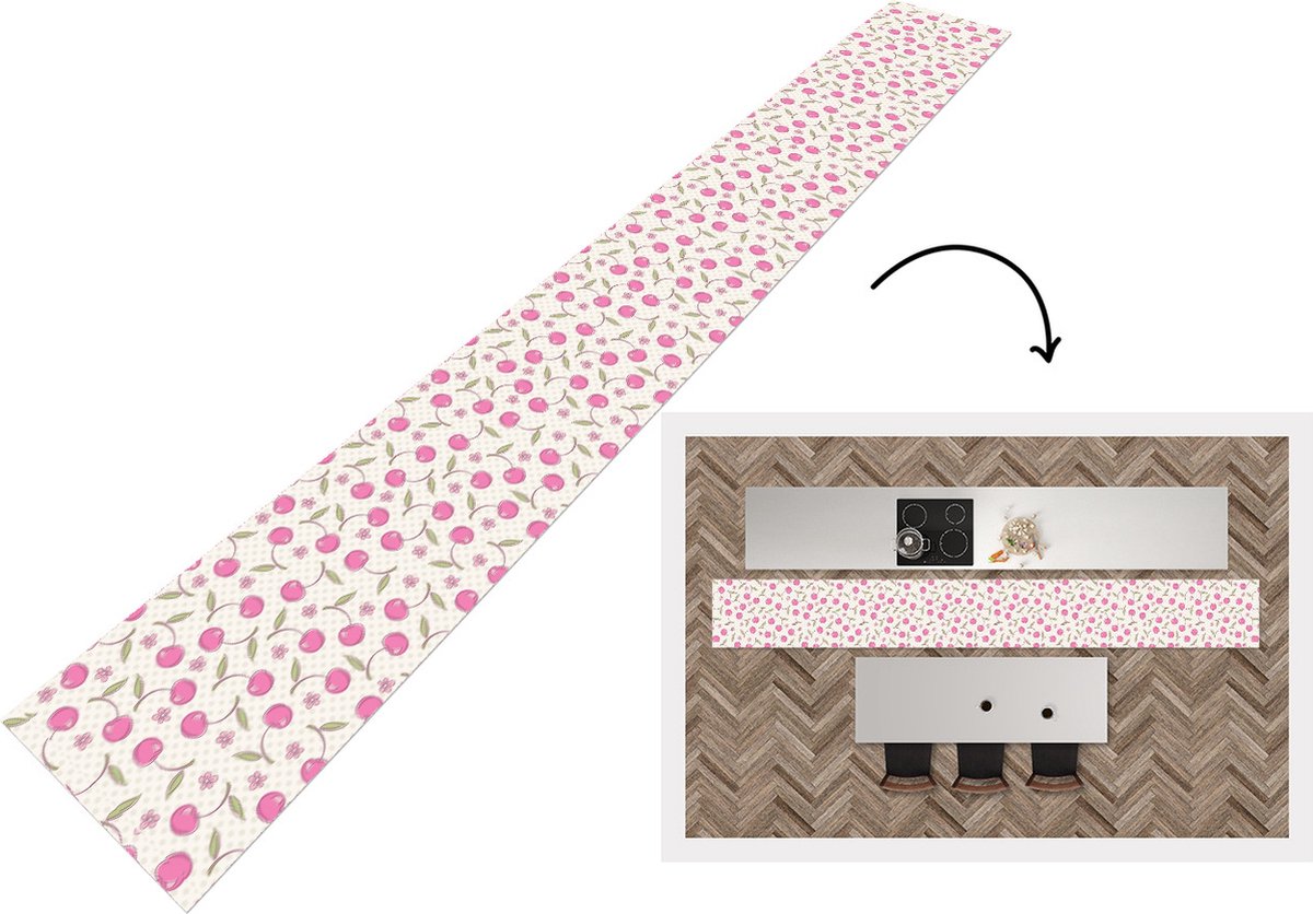 KitchenYeah Keukenloper - Keukenmat - Kersen - Bloemen - Stippen - Patronen - 480x60 cm - Keuken vloerkleed Multicolor