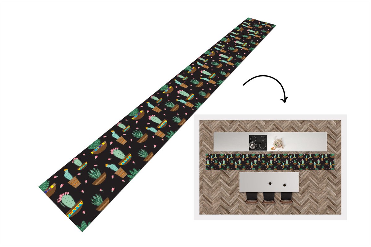 KitchenYeah Keukenloper - Keukenmat - Cactus - Patronen - Planten - 480x60 cm - Keuken vloerkleed Multicolor