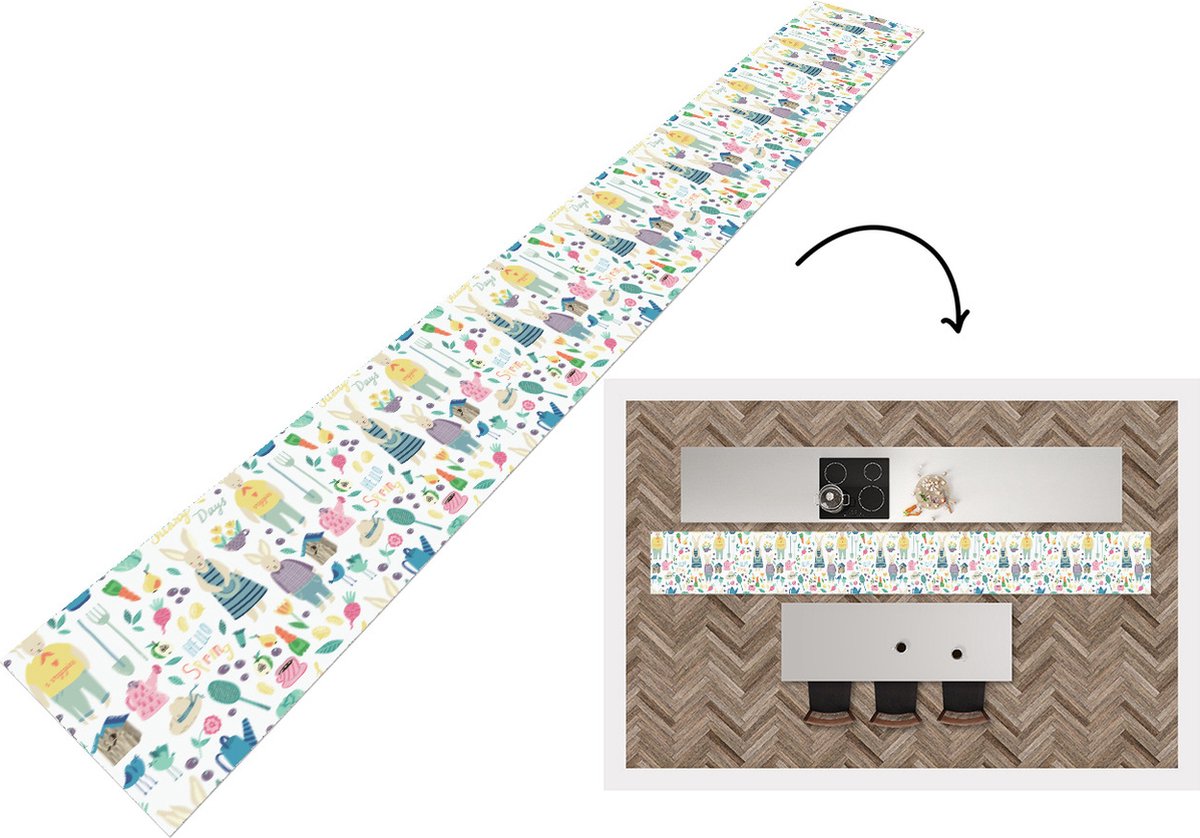 KitchenYeah Keukenloper - Keukenmat - Patronen - Konijn - Lente - Tuin - Keuken vloerkleed multicolor, foto 3