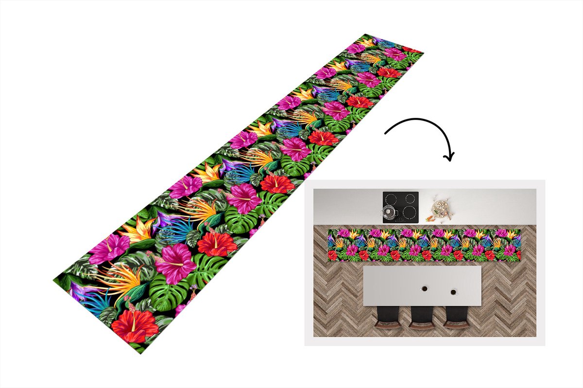 KitchenYeah Keukenloper - Keukenmat - Tropisch - Patronen - Bloemen - Monstera - Keuken vloerkleed Multicolor