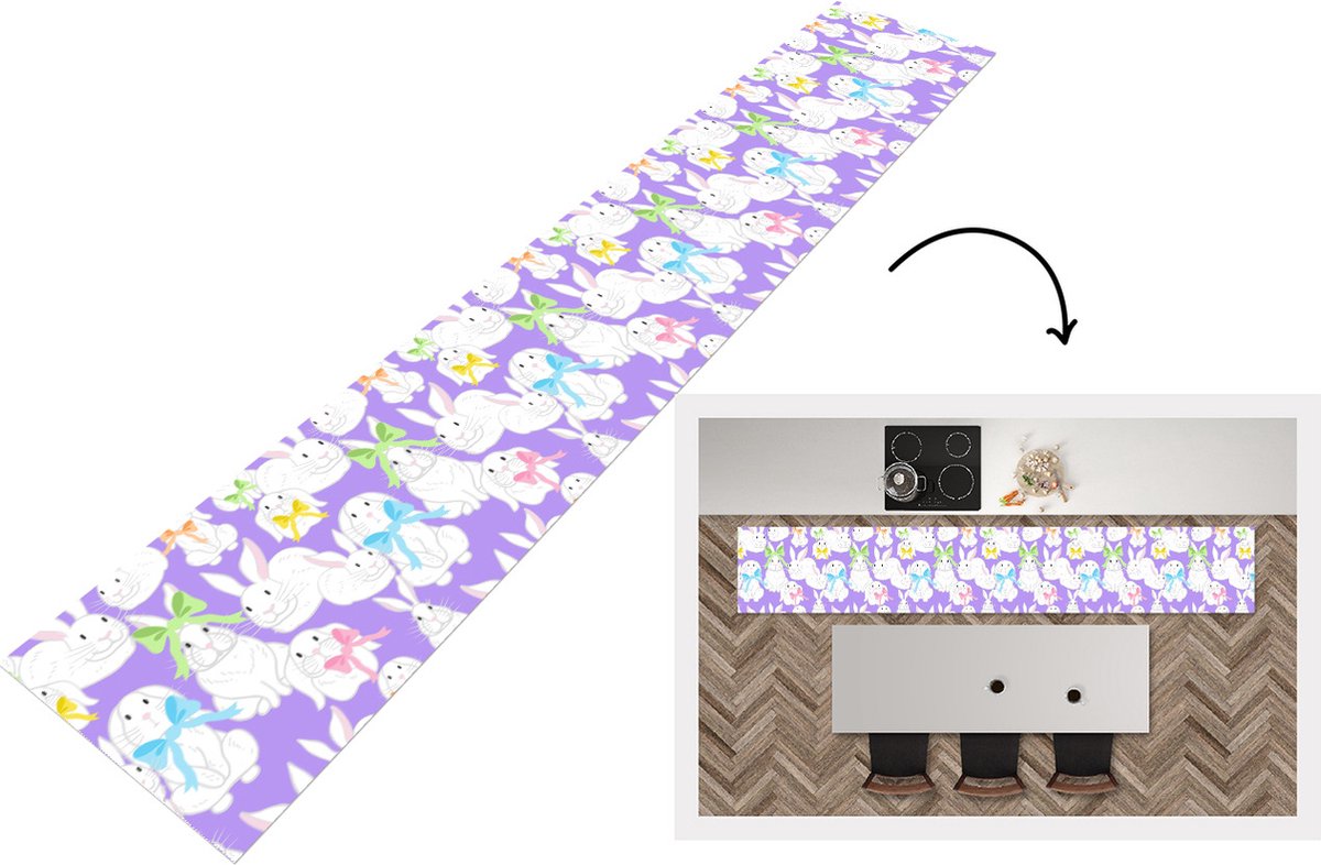 KitchenYeah Keukenloper - Keukenmat - Patronen - Konijn - Paars - Lente - Keuken vloerkleed Multicolor