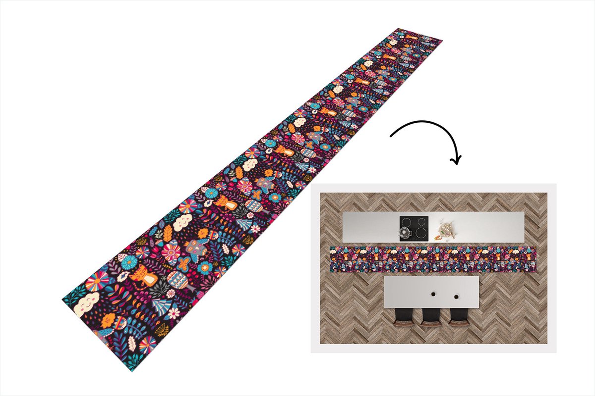 KitchenYeah Keukenloper - Keukenmat - Patroon - Uil - Kat - Bloemen - Keuken vloerkleed multicolor, foto 2