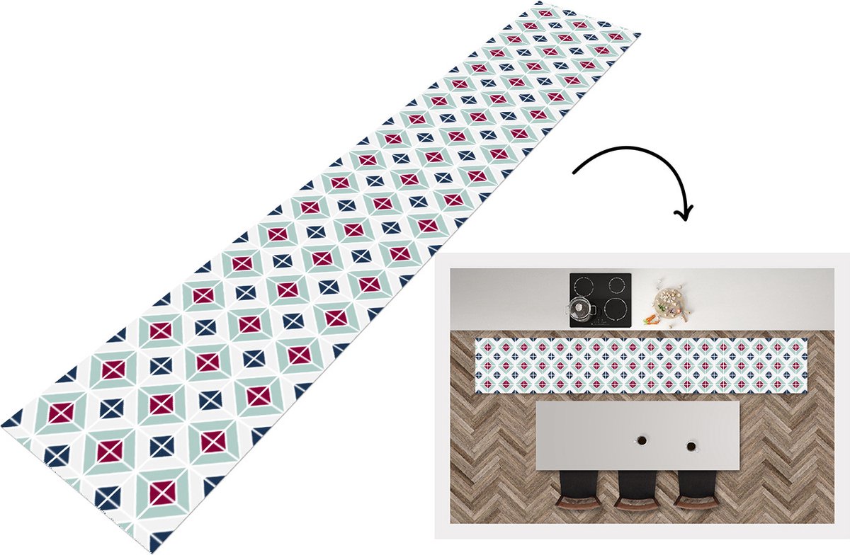 KitchenYeah Keukenloper - Keukenmat - Patronen - Tegel - Abstract - 360x60 cm - Keuken vloerkleed Multicolor