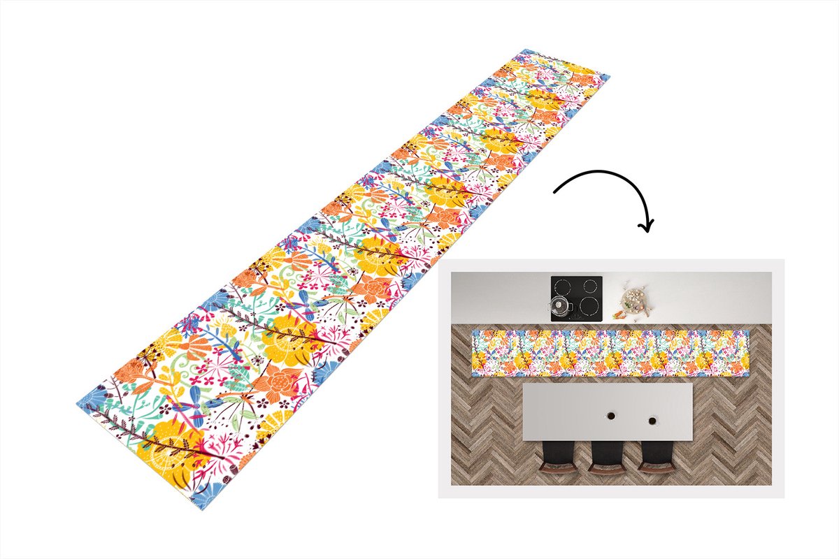 KitchenYeah Keukenloper - Keukenmat - Bloemen - Planten - Regenboog - Patronen - 360x60 cm - Keuken vloerkleed Multicolor