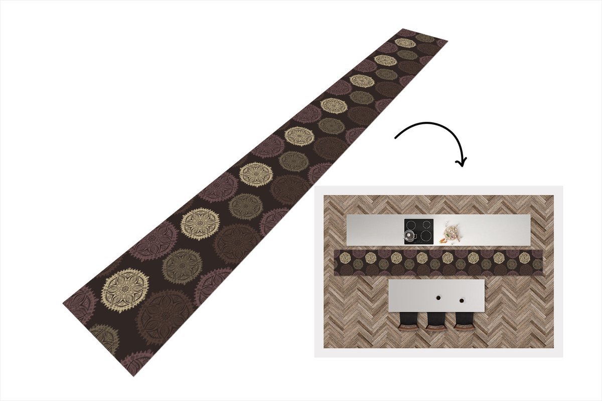 Keukenloper - Keukenmat - Design - Mandala - Bruin - 400x50 cm - Keuken vloerkleed