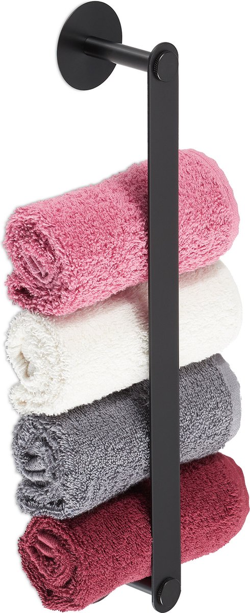 Relaxdays handdoekhouder zonder boren - handdoekrek - rvs - zelfklevend - zwart - badkamer