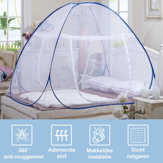 Klamboe Tent inclusief opbergzak 195x100cm - Wit/blauw - M-Commerce