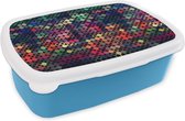 Broodtrommel Blauw - Lunchbox - Brooddoos - Sterren - Regenboog - Stippen - Geometrie - Design - 18x12x6 cm - Kinderen - Jongen
