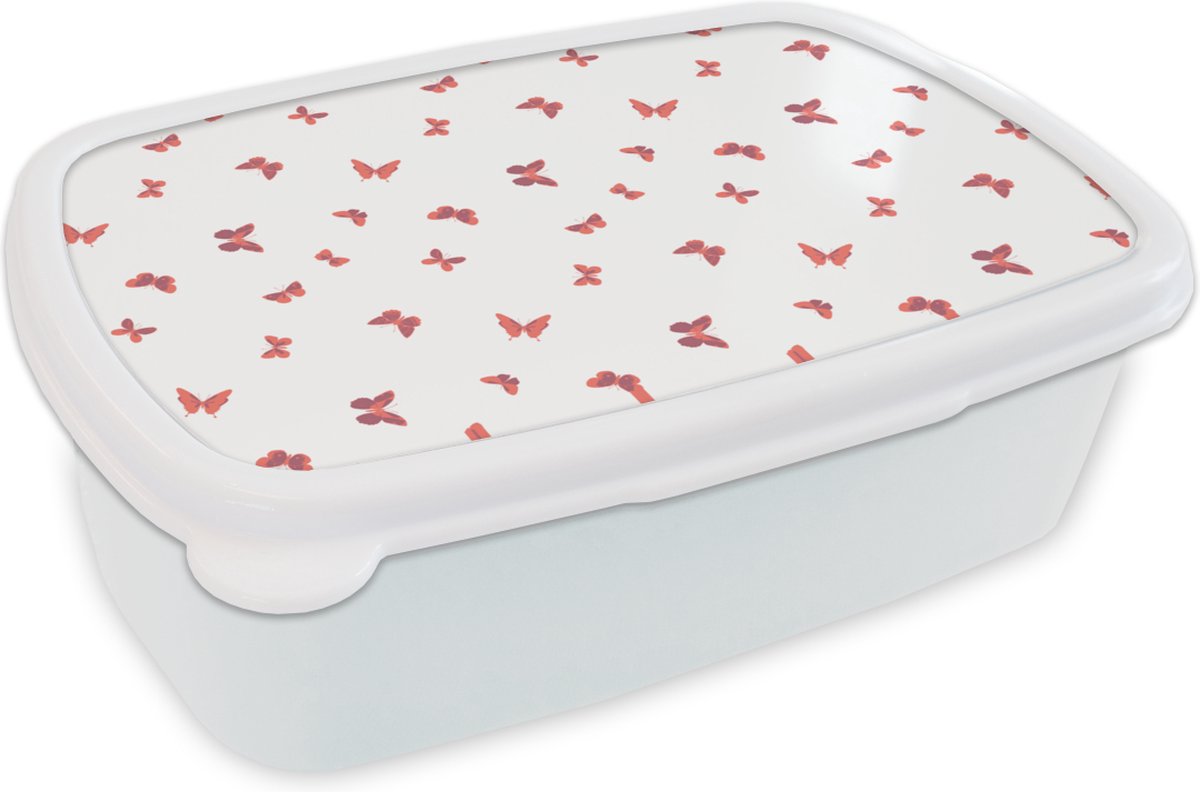Broodtrommel Wit - Lunchbox - Brooddoos - Vlinders - Patronen - Dieren - 18x12x6 cm - Volwassenen