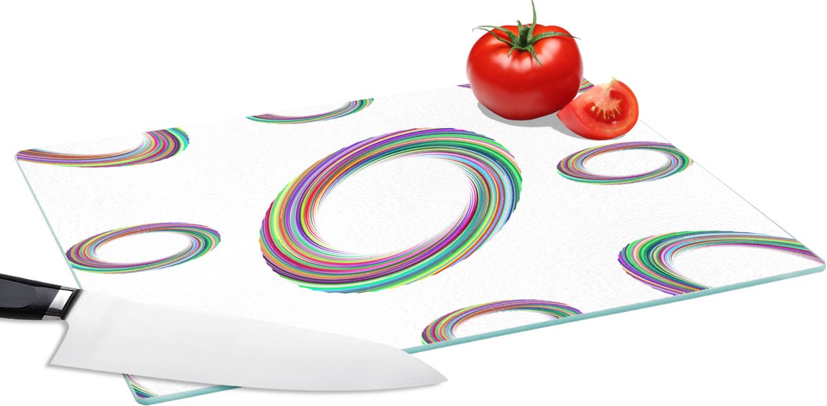 Glazen Snijplank - 39x28 - Ring - Regenboog - Patronen - Snijplanken Glas