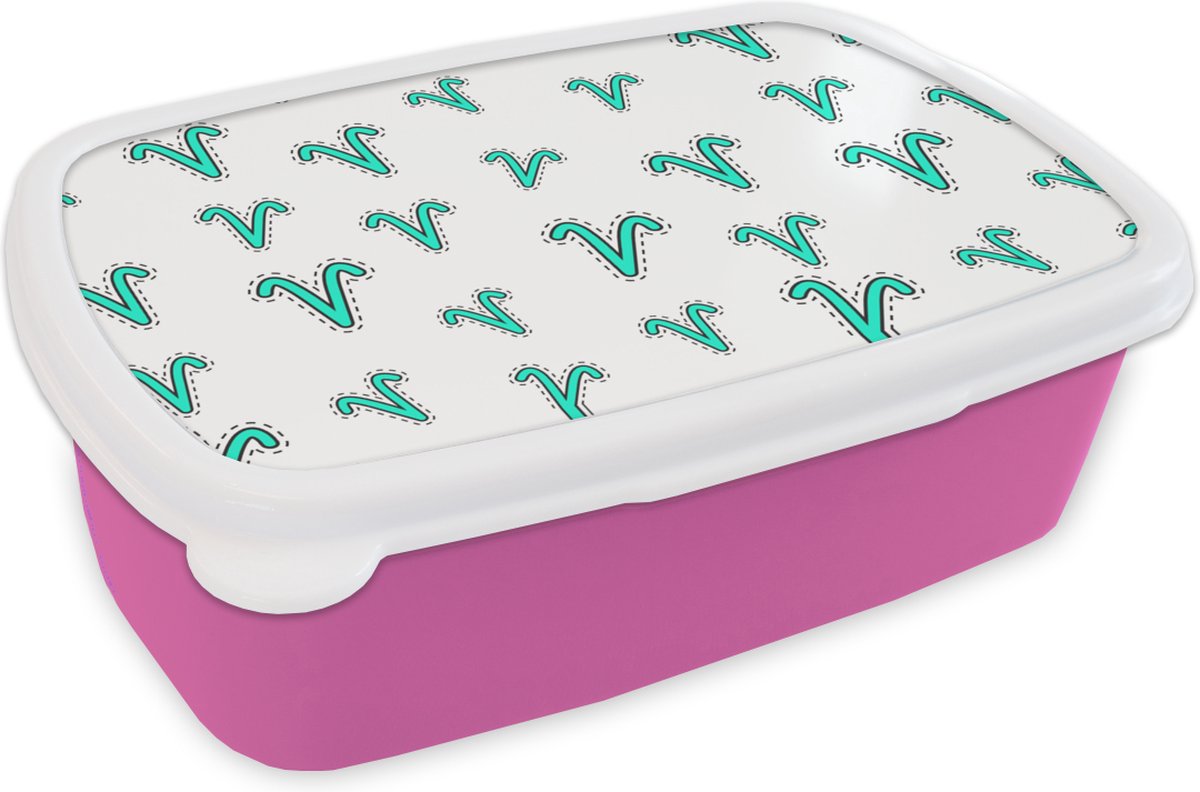 Broodtrommel Roze - Lunchbox - Brooddoos - Ram - Zodiac - Design - 18x12x6 cm - Kinderen - Meisje