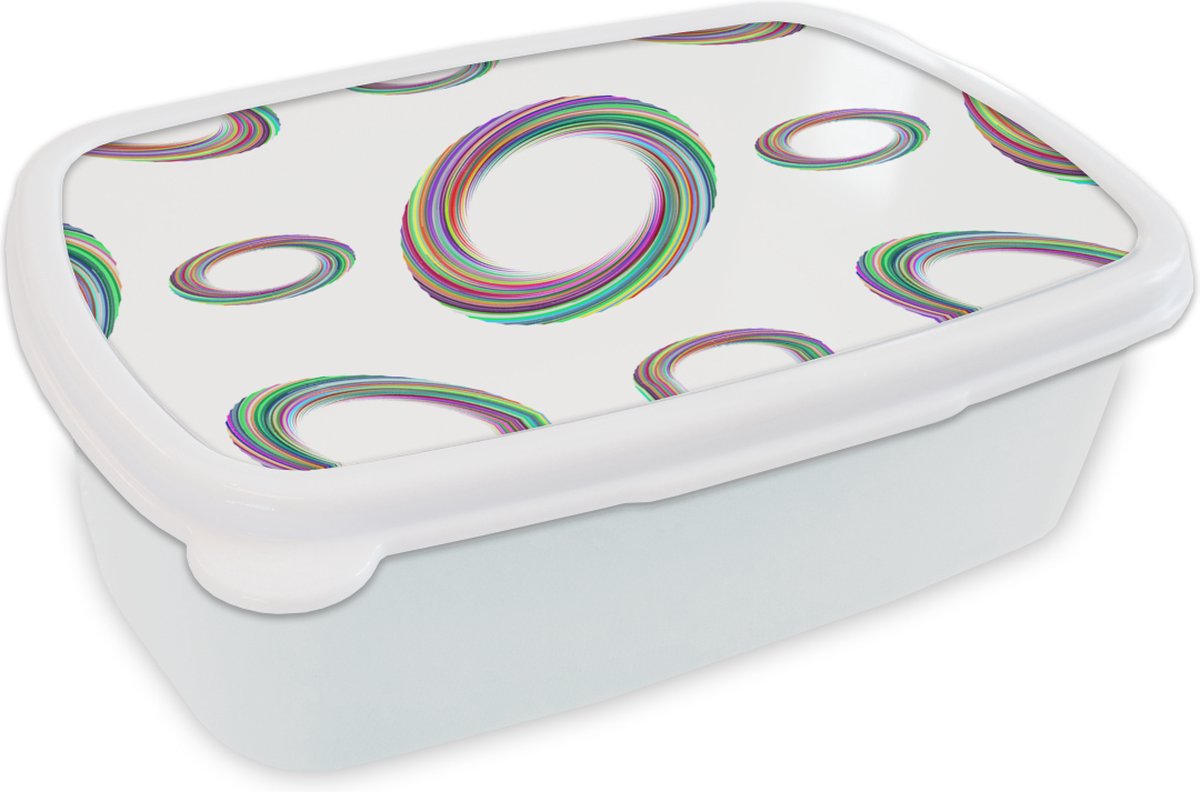Broodtrommel Wit - Lunchbox - Brooddoos - Ring - Regenboog - Patronen - 18x12x6 cm - Volwassenen