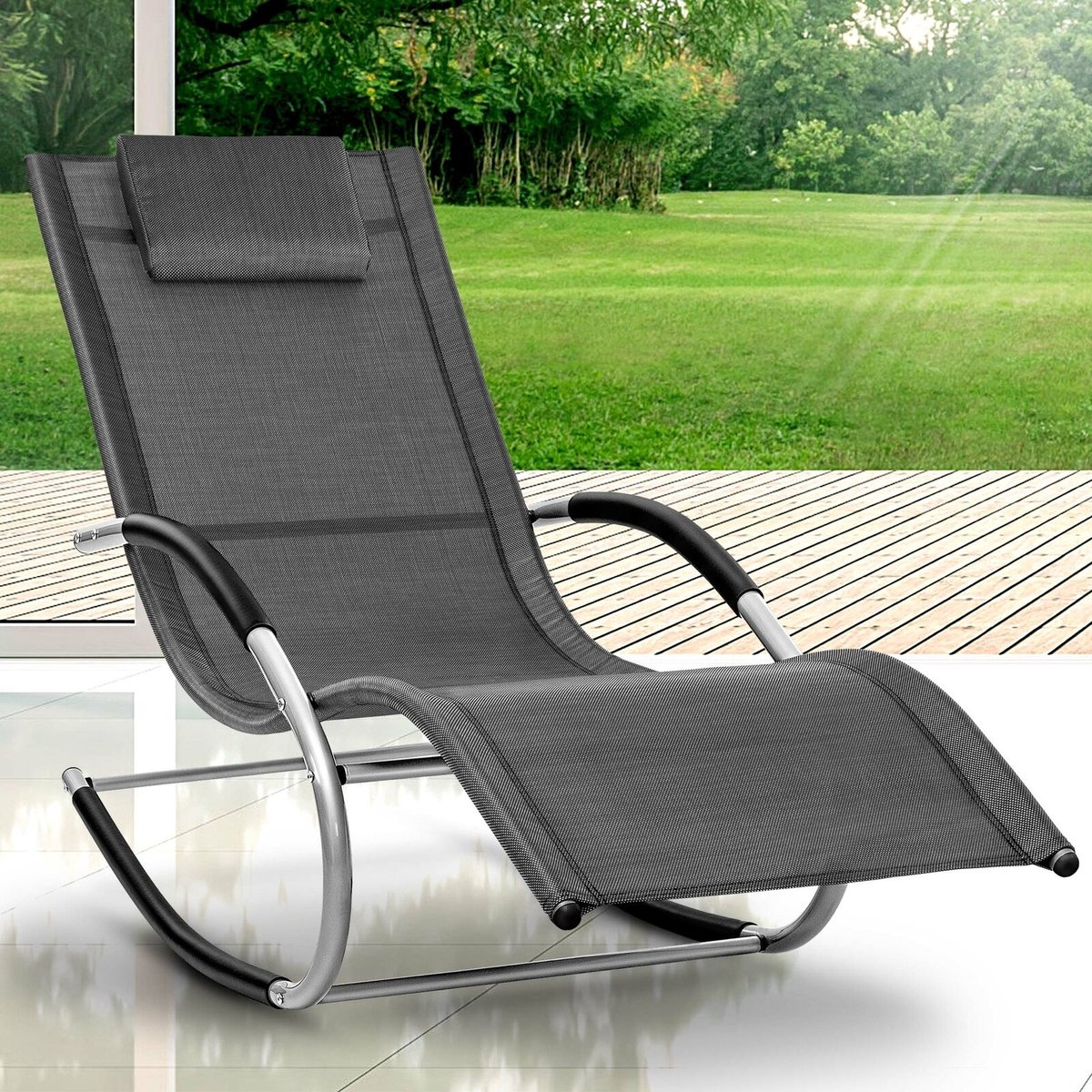 Tillvex- chaise berçante grise - transat de jardin - transat relax -  transat... | bol.com