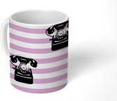 Mok - Koffiemok - Retro - Roze - Telefoon - Patroon - Mokken - 350 ML - Beker - Koffiemokken - Theemok