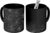 Magische Mok - Foto op Warmte Mokken - Koffiemok - Rozen - Zwart Wit - Patroon - Magic Mok - Beker - 350 ML - Theemok
