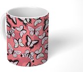 Mok - Koffiemok - Vlinder - Patronen - Roze - Mokken - 350 ML - Beker - Koffiemokken - Theemok