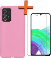 Hoesje Geschikt voor Samsung A33 Hoesje Siliconen Cover Case Met Screenprotector - Hoes Geschikt voor Samsung Galaxy A33 Hoes Back Case - Lichtroze