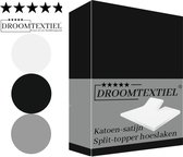 Droomtextiel  Satijnen Splittopper Hoeslaken Zwart - Lits-Jumeaux - 180x220 cm - Hoogwaardige Kwaliteit - Super Zacht - Rondom elastiek - Hotel kwaliteit voor thuis -
