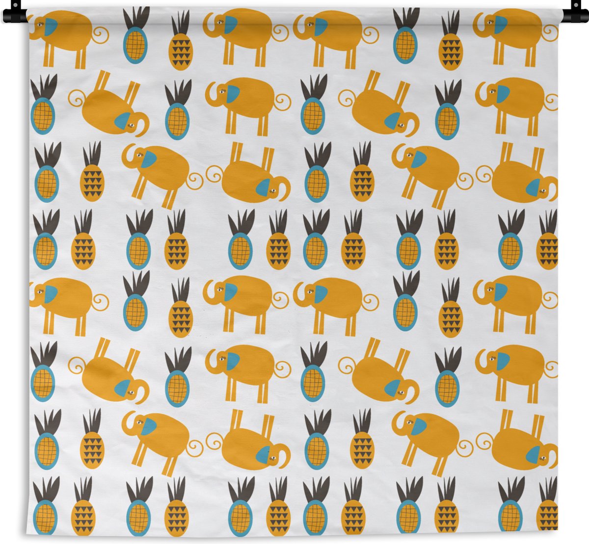 Wandkleed - Wanddoek - Olifant - Ananas - Geel - Patroon - 180x180 cm - Wandtapijt