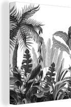 Canvas Schilderij Bladeren - Zwart wit - Jungle - 90x120 cm - Wanddecoratie