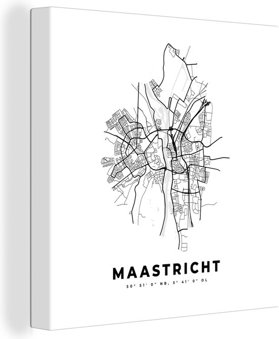 Canvas Schilderij Nederland – Maastricht – Stadskaart – Kaart – Zwart Wit – Plattegrond - 90x90 cm - Wanddecoratie