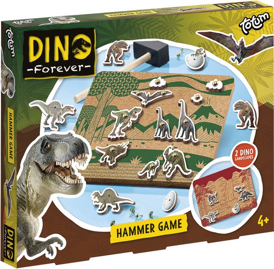Totum junior Dino hamertje tik - educatief speelgoed hamer spel met dinosaurus figuren en vulkaan - leren timmeren