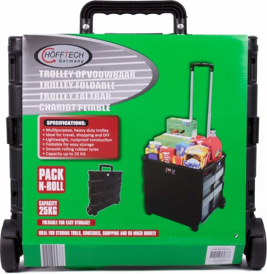 Chariot Höfftech avec caisse pliable - Max. 25 Kg - 40 Litre - Poignée télescopique