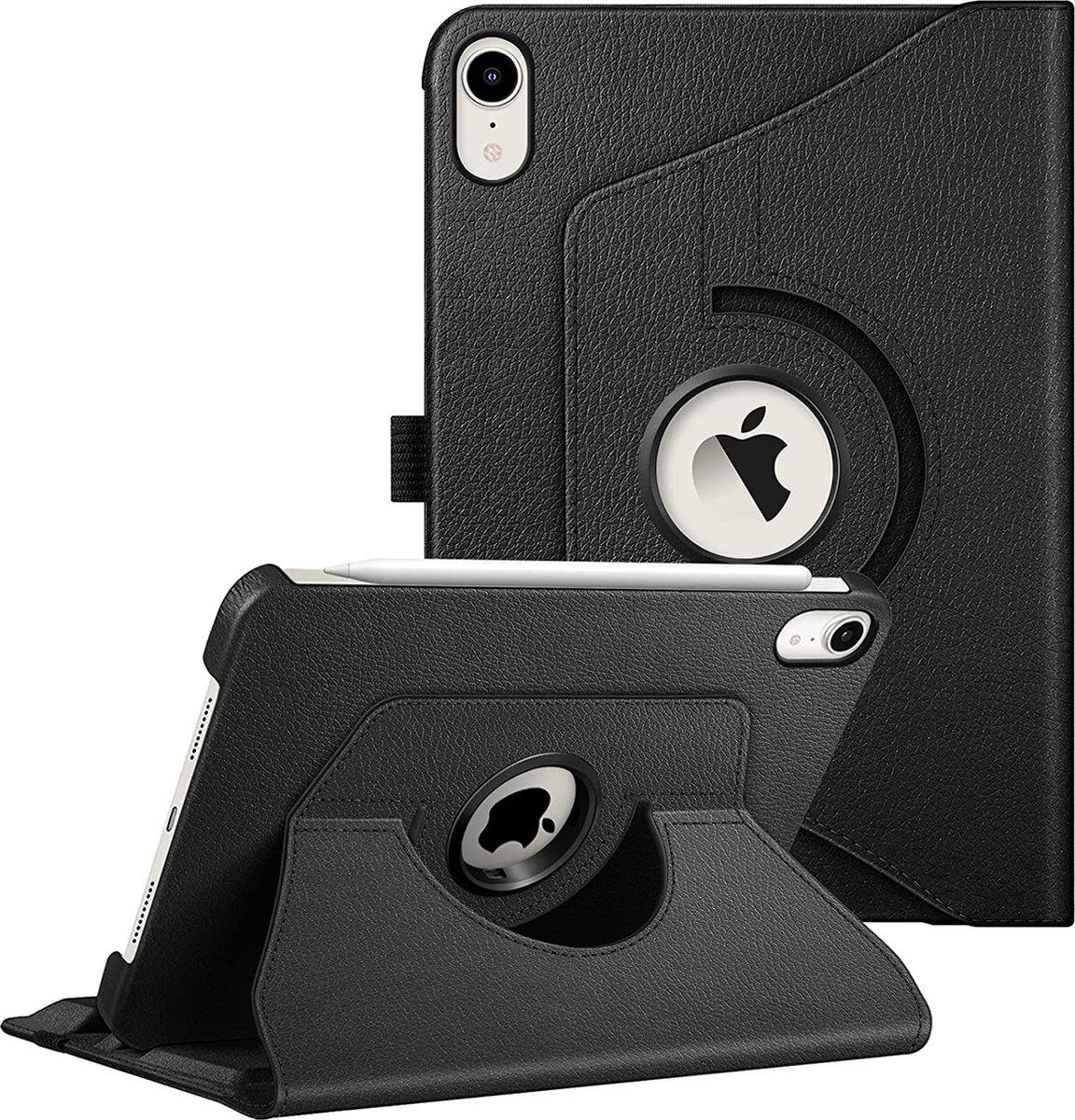 Book Cover Geschikt voor: Apple iPad Mini 6 Tablethoes - Multi Stand Case - 360 draaibaar - Tablethoesje - Zwart - ZT Accessoires