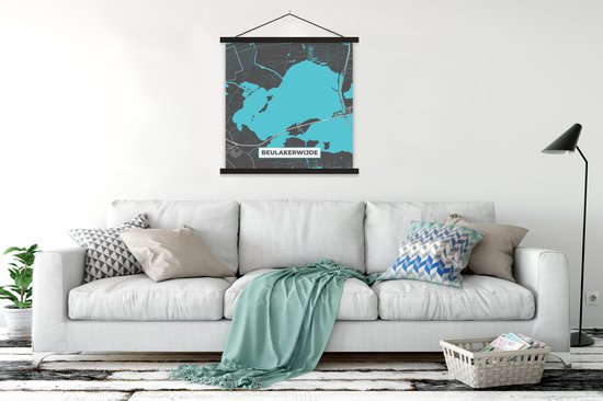 Porte-affiche avec affiche - Affiche scolaire - Beulakerwijde - Carte - Carte - Water - Overijssel - Plan de la ville - 120x120 cm - Lattes noires