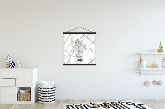 Porte-affiche avec affiche - Affiche scolaire - Lisse - Carte - Carte - Plan de la ville - 60x60 cm - Lattes noires
