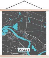 Posterhanger incl. Poster 60x60 cm - Schoolplaat - Aalst - Blauw - Plattegrond - Stadskaart - Kaart - Textielposter - Blanke latten - Plattegrond
