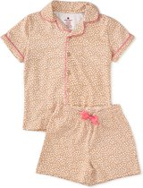 Little Label Pyjama Meisjes Maat 110-116 - Okergeel, wit - Zachte BIO Katoen - Shortama - 2-delige zomer pyama meisjes - Print
