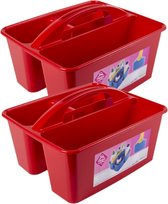 2x stuks rode opbergbox/opbergdoos mand met handvat 6 liter kunststof - 31 x 26,5 x 18 cm - Opbergbakken voor schoonmaakspullen
