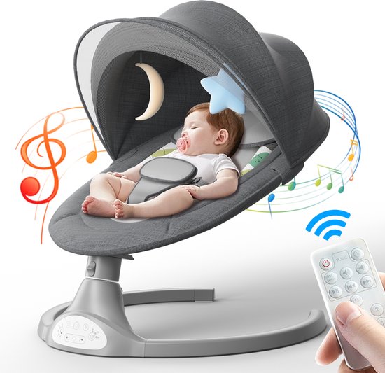 Kimbosmart elektrisch wipstoel - baby schommelstoel - elektrische babyschommel - babyswing - wipstoeltjes voor baby met klamboe - grijs