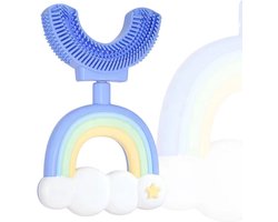 Babyzap - 360° U-vormige kindertandenborstel regenboog blauw | baby tandenborstel | kindertandenborstel | peuter tandenborstel | U-vorm - siliconen - bpa free - 2 tot 7 jaar