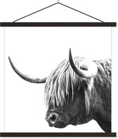 Porte-affiche avec affiche - Affiche scolaire - Highlander écossais - Corne - Zwart - Wit - 40x40 cm - Lattes noires