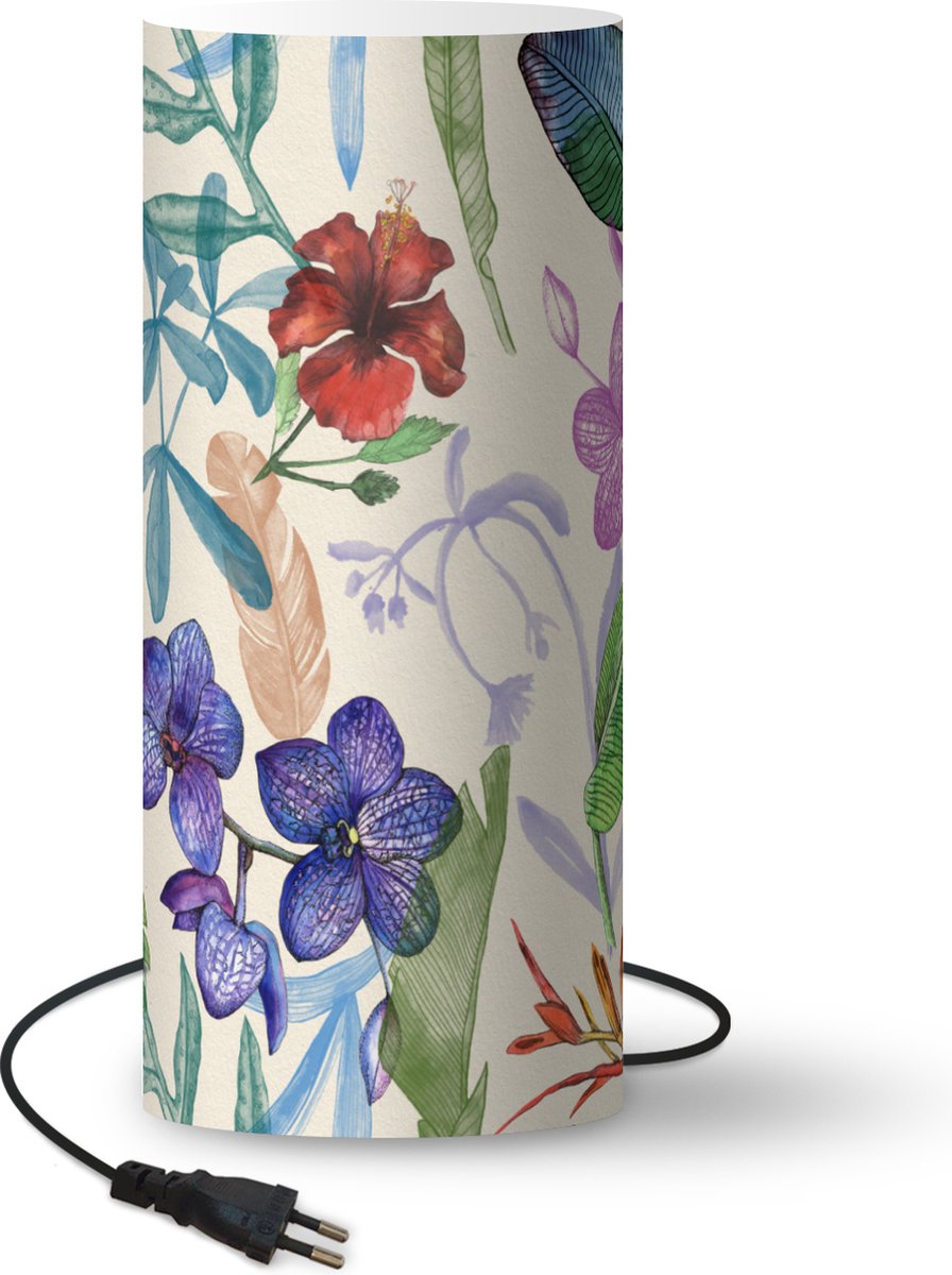 Lamp - Nachtlampje - Tafellamp slaapkamer - Jungle - Bloemen - Patronen - 33 cm hoog - Ø14.3 cm - Inclusief LED lamp