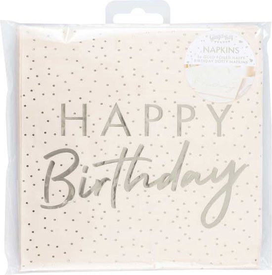 20 Papieren Servetten Happy Birthday blauw en regenboogkleurig 33 x 33 cm