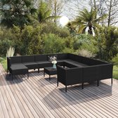 13-delige Loungeset met kussens poly rattan zwart