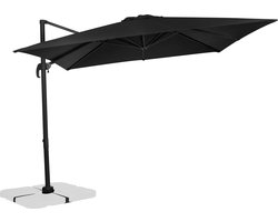 VONROC Premium Zweefparasol Pisogne 300x300cm – Incl. kruisvoet & beschermhoes – Vierkante parasol – 360 ° Draaibaar - Kantelbaar – UV werend doek - Zwart