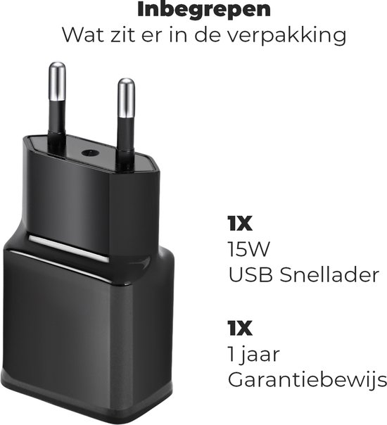 Inhoud verpakking: 1x zwarte 15W WISEQ USB-snellader, 1x 1 jaar garantiebewijs.