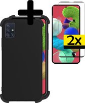 Samsung A71 Hoesje Zwart Met 2x Screenprotector Shockproof - Samsung Galaxy A71 Case - Shockproof Samsung A71 Hoes Met 2x Screenprotector - Zwart