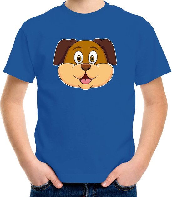 Cartoon hond t-shirt blauw voor jongens en meisjes - Kinderkleding / dieren t-shirts kinderen 134/140