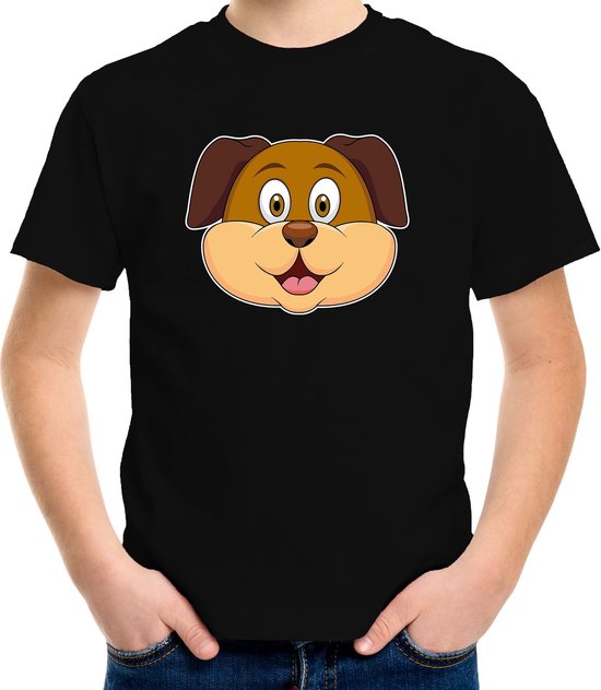 Cartoon hond t-shirt zwart voor jongens en meisjes - Kinderkleding / dieren t-shirts kinderen 134/140