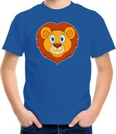 Cartoon leeuw t-shirt blauw voor jongens en meisjes - Kinderkleding / dieren t-shirts kinderen 158/164